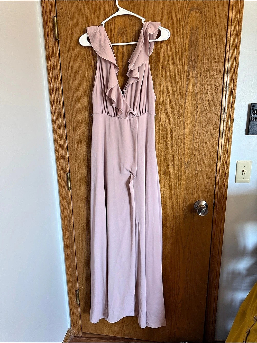 Ruffle Neck Maxi Dress in Pink Like New